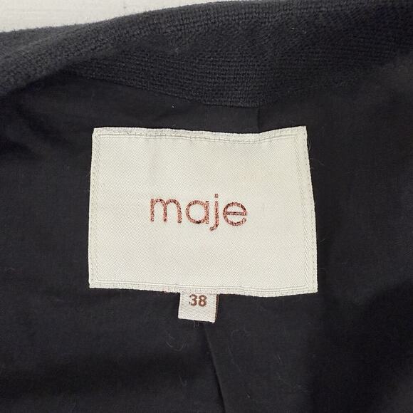 MAJE Double Breasted Coat Jacket Size 38 US M Military Black Preppy Academia - Picture 9 of 15